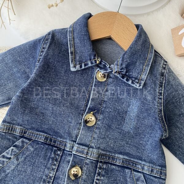 Düğmeli Cep Detaylı Kot Tulum