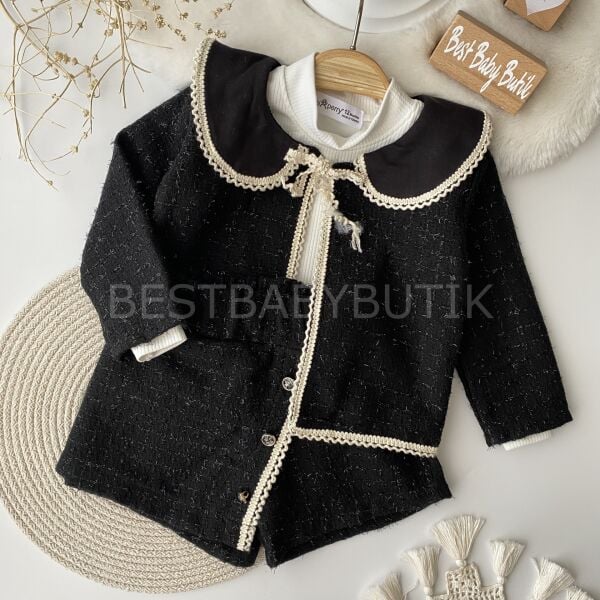 Bebe Yaka Ceketli Şort Etekli Tüvit 3’Lü Takım