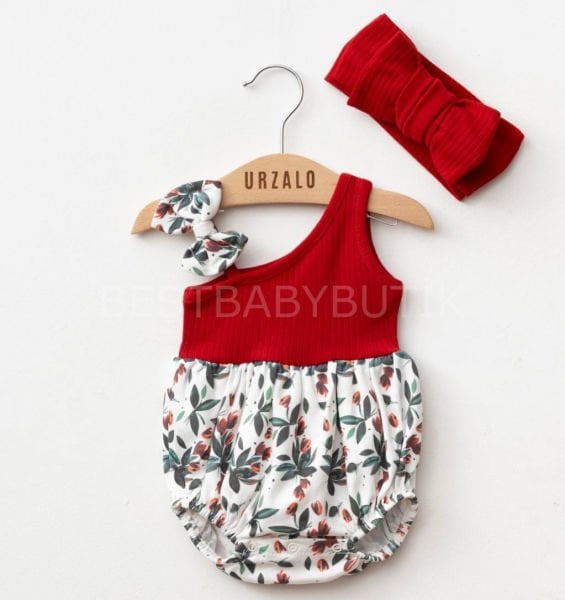 Premium Tomurcuk Çiçekli Romper Ve Bandanası