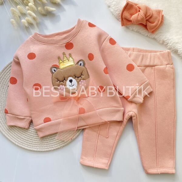 Ayıcık Detaylı Kurdaleli Benekli Şardonlu 2’Li Takım