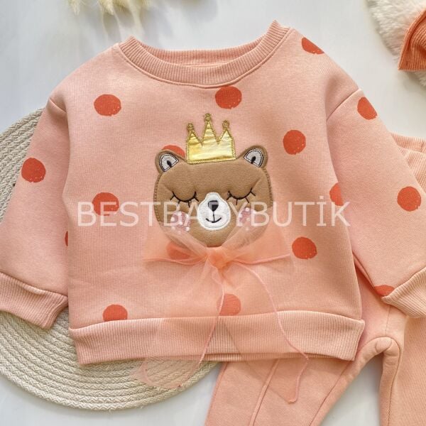 Ayıcık Detaylı Kurdaleli Benekli Şardonlu 2’Li Takım