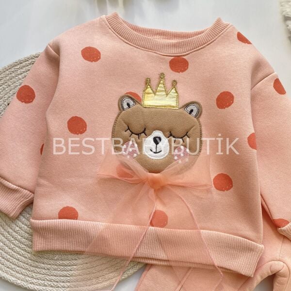 Ayıcık Detaylı Kurdaleli Benekli Şardonlu 2’Li Takım