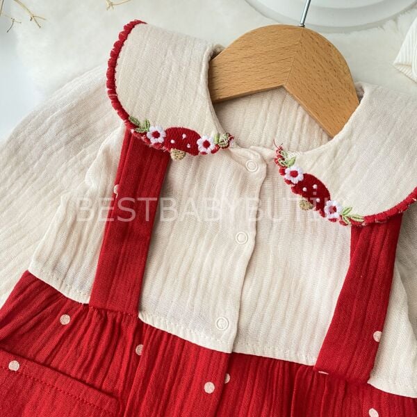 Mantar Nakışlı Yaka Detaylı Müslin Tulum