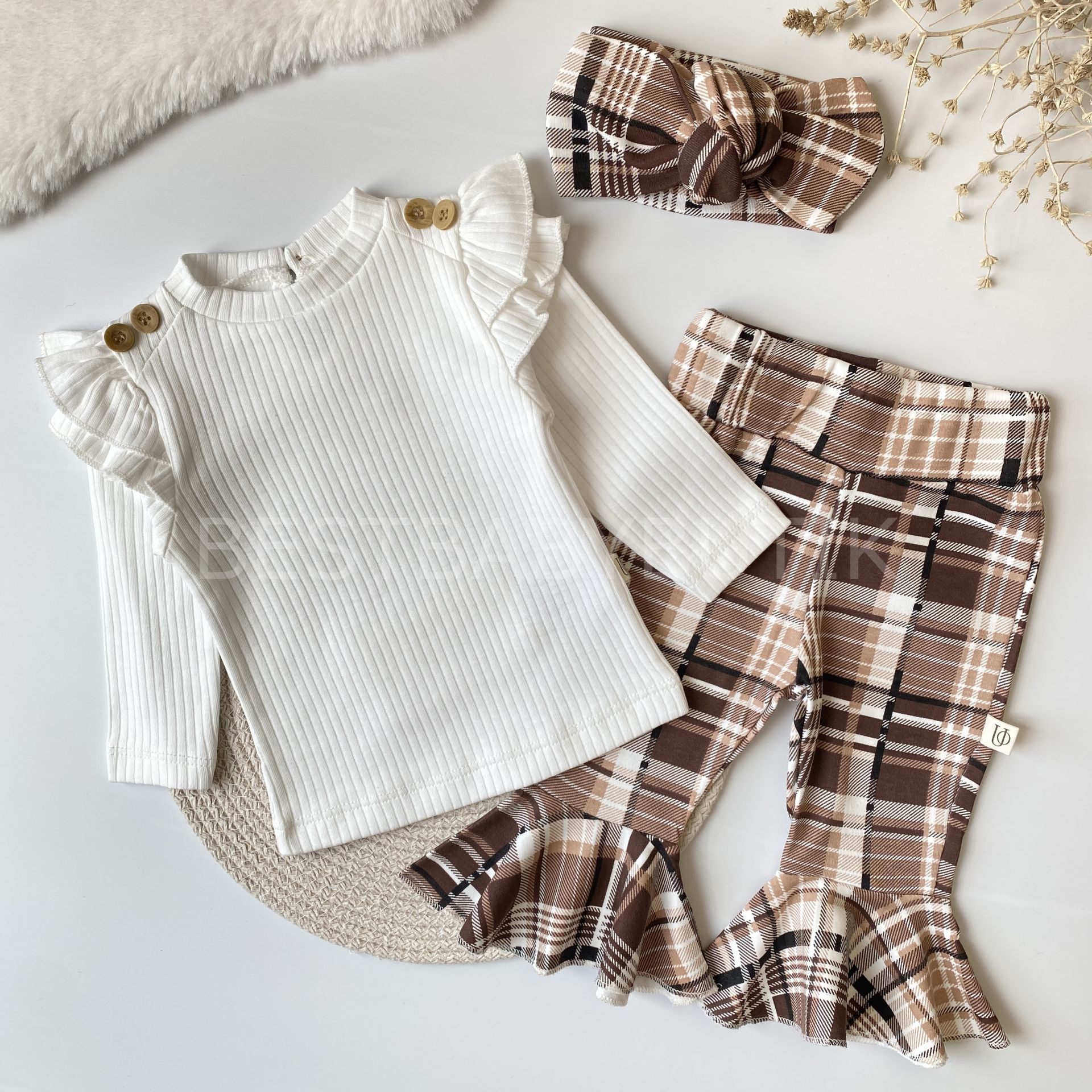 PREMİUM PÖTİKARE EKOSE DESENLİ İSPANYOL PANTALONLU 3’LÜ TAKIM