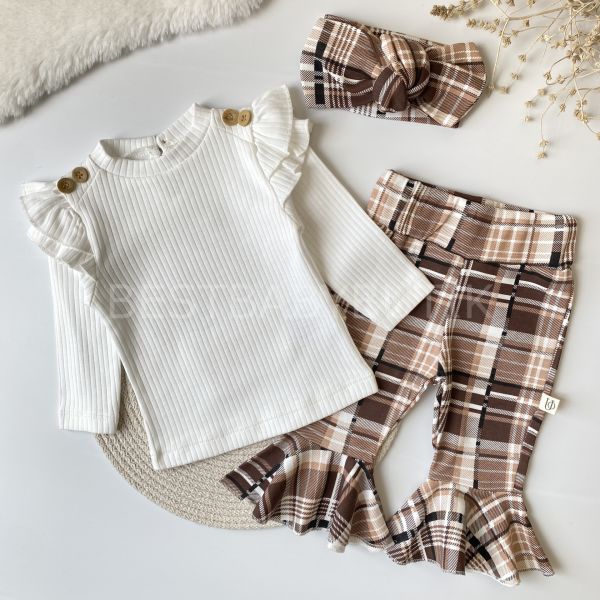 PREMİUM PÖTİKARE EKOSE DESENLİ İSPANYOL PANTALONLU 3’LÜ TAKIM