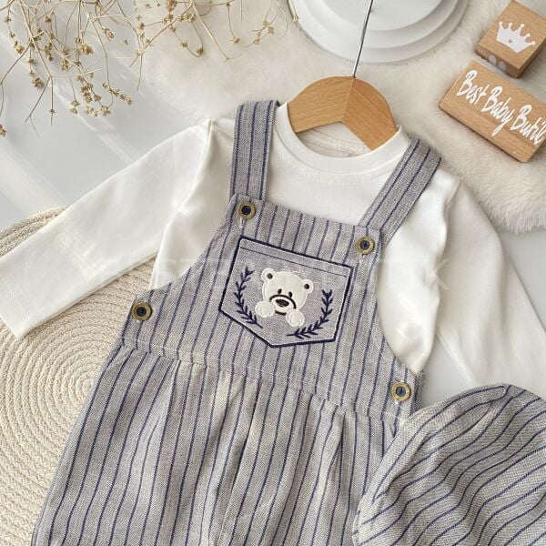 Ayıcık Nakışlı Şapkalı Salopet Tulum Seti