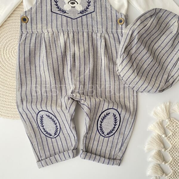 Ayıcık Nakışlı Şapkalı Salopet Tulum Seti