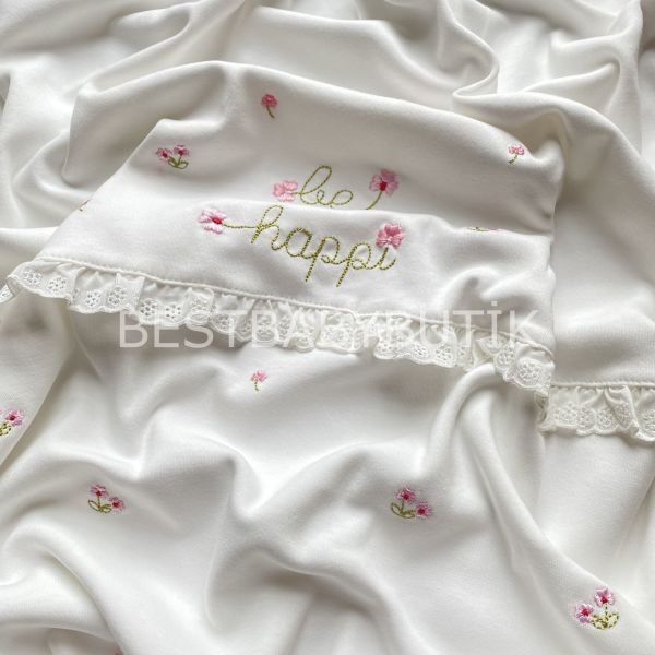 PEMBE ÇİÇEK İŞLEMELİ FİSTOLU ÇİFT KATLI BÜYÜK BOY BATTANİYE