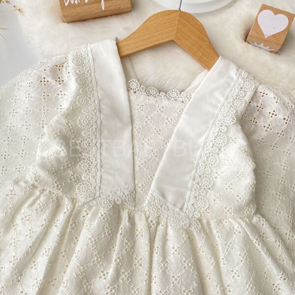 Bebe Yaka Güpür Fistolu Elbise (1-5 YAŞ) 4 YAŞ