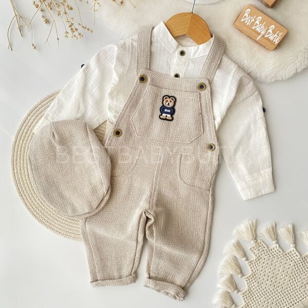 Ayıcık Detaylı Gömlekli Ve Şapkalı Tulum Seti