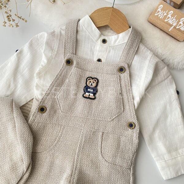 Ayıcık Detaylı Gömlekli Ve Şapkalı Tulum Seti