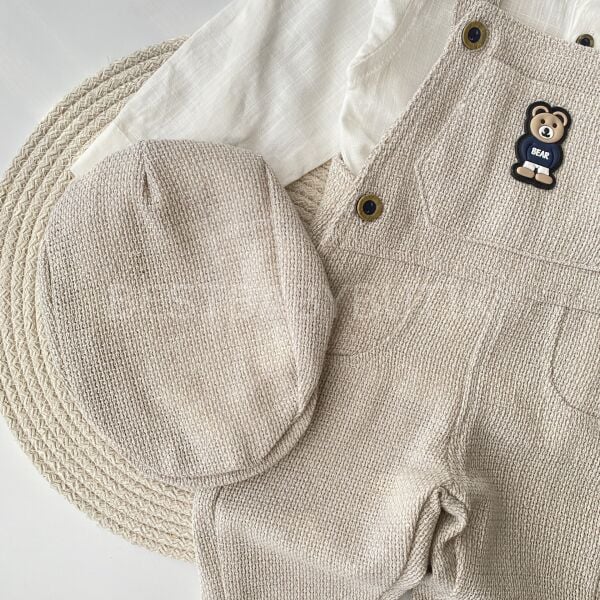 Ayıcık Detaylı Gömlekli Ve Şapkalı Tulum Seti