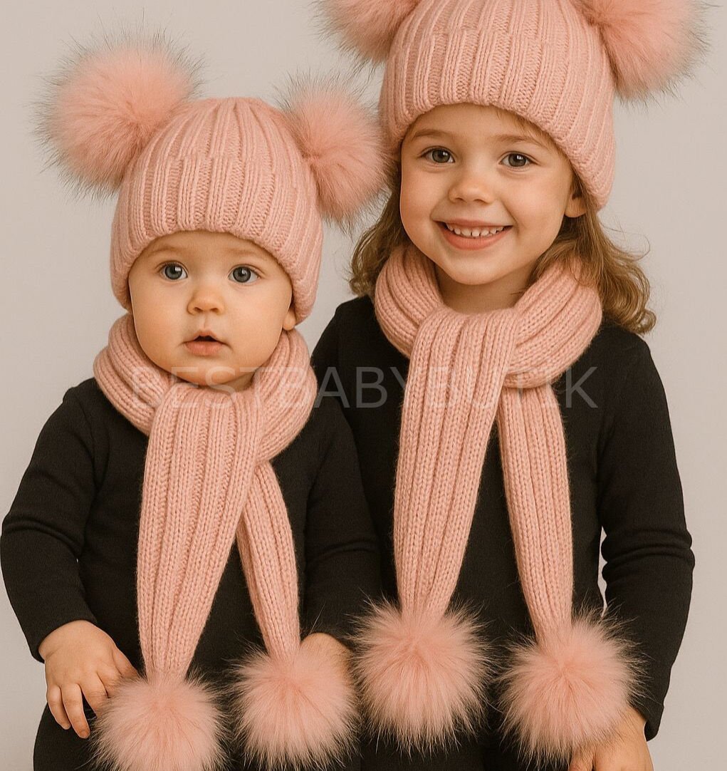 Pudra Ponponlu Beyaz Atkı Ve Bere Takımı