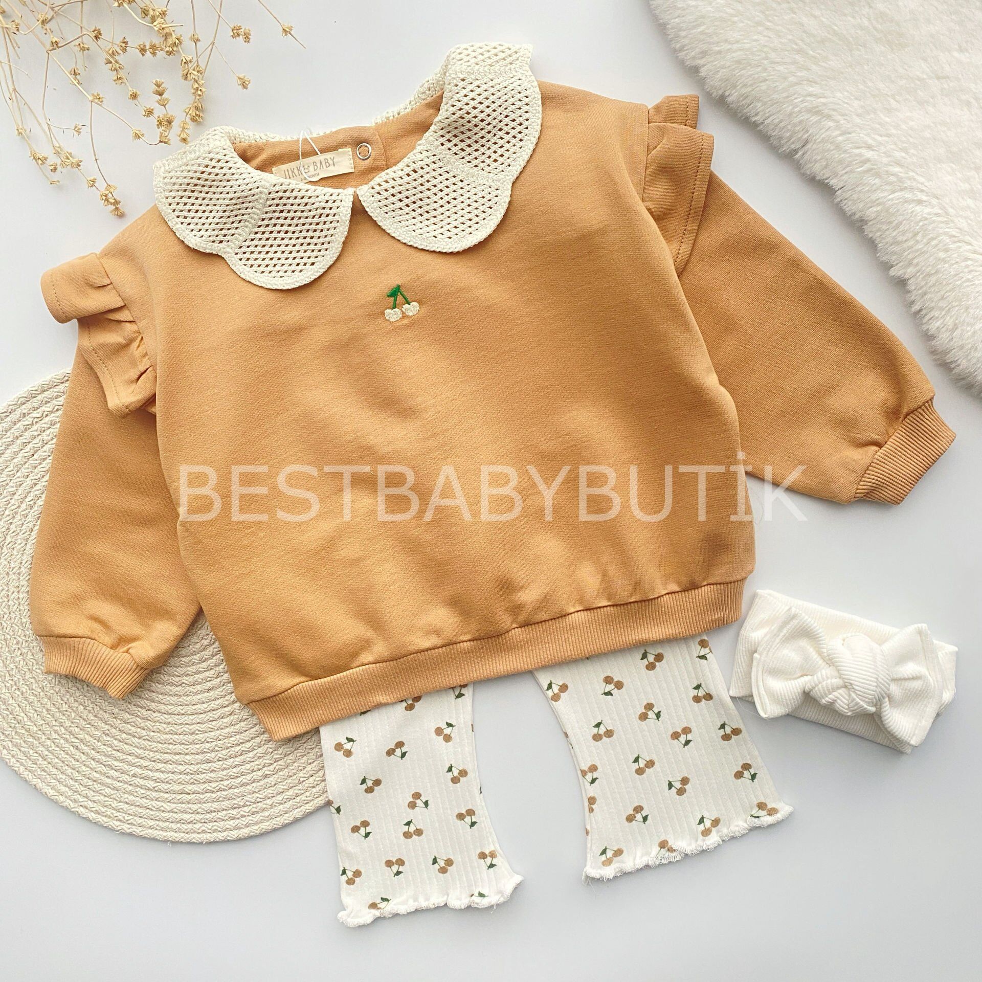 Kiraz Nakışlı Bebe Yaka 2’Li Oversize Takım