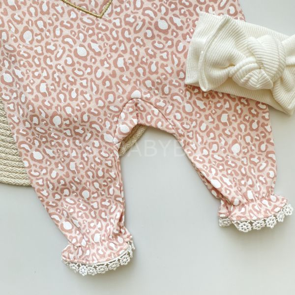 ELENA FİSTO YAKA DETAYLI PEMBE LEOPAR DESENLİ 2’Lİ SALOPET TULUM SETİ