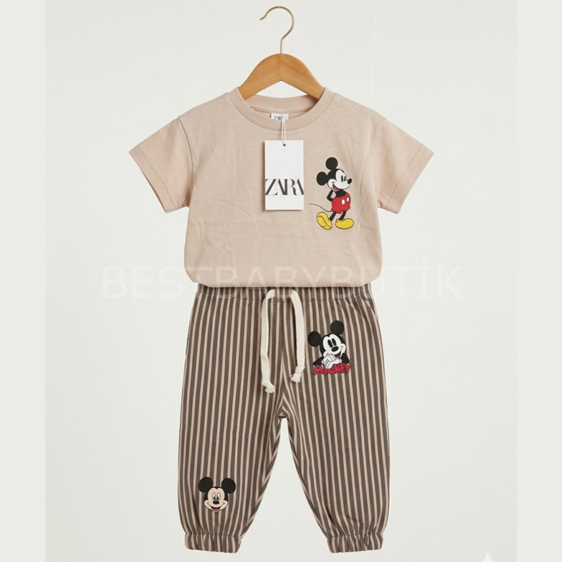 Premium Mickey Mause Çizgili Eşofman Takımı 6-9 AY