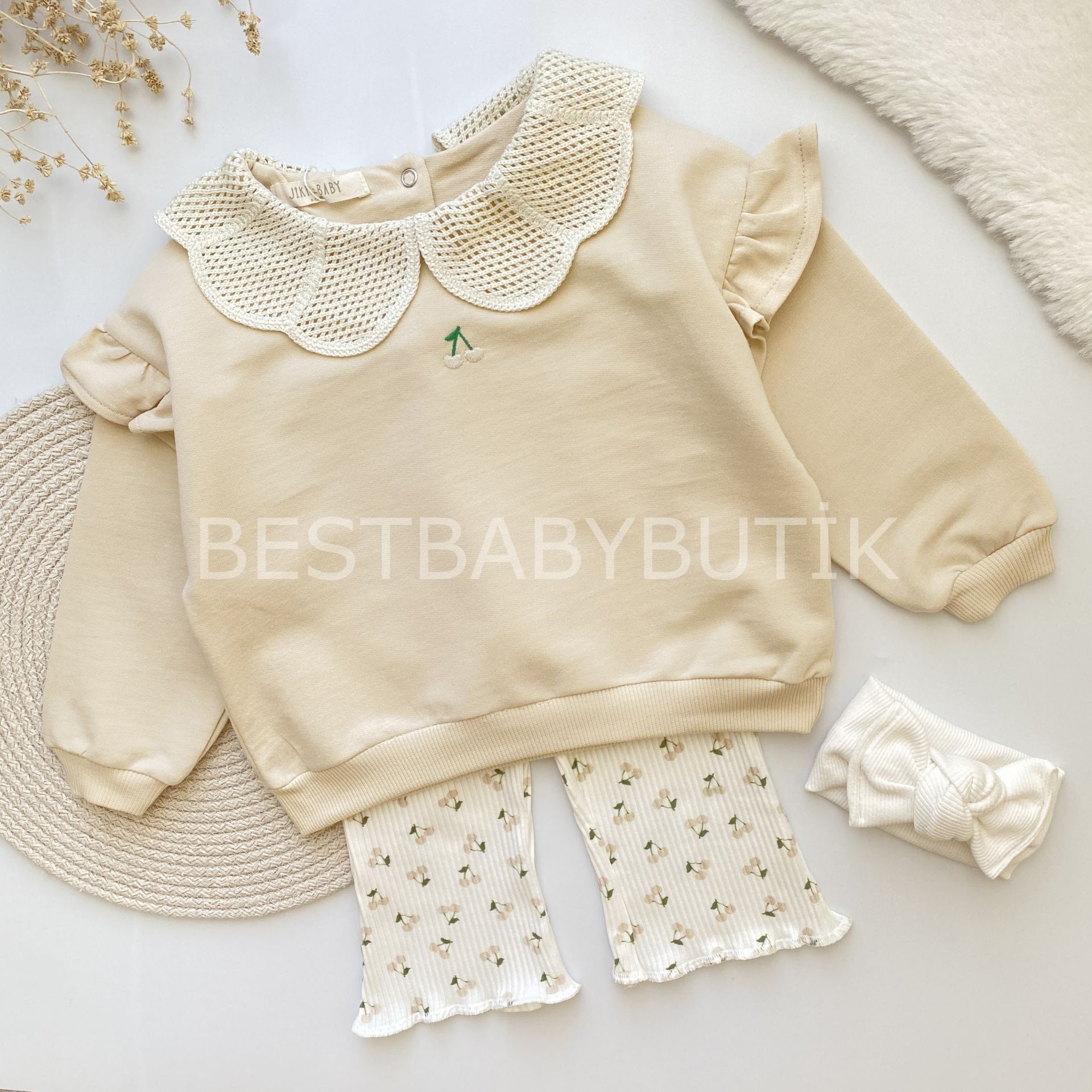 Kiraz Nakışlı Bebe Yaka 2’Li Oversize Takım