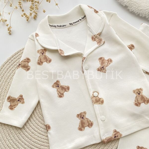 MİNİK AYICIKLI GÖMLEK YAKA PİJAMA TAKIMI