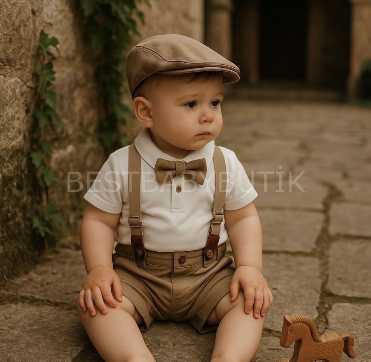 Papyonlu Şapkalı Erkek Bebek Bayramlık Takım