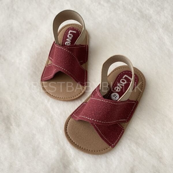 Bordo Süet Bebek Terlik 19 NUMARA 12 CM