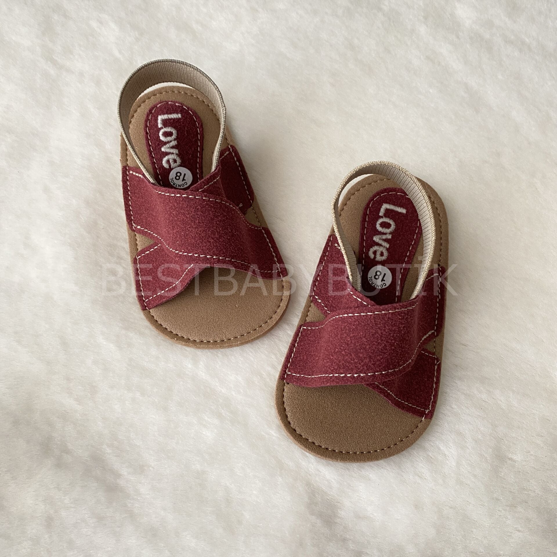 Bordo Süet Bebek Terlik 19 NUMARA 12 CM
