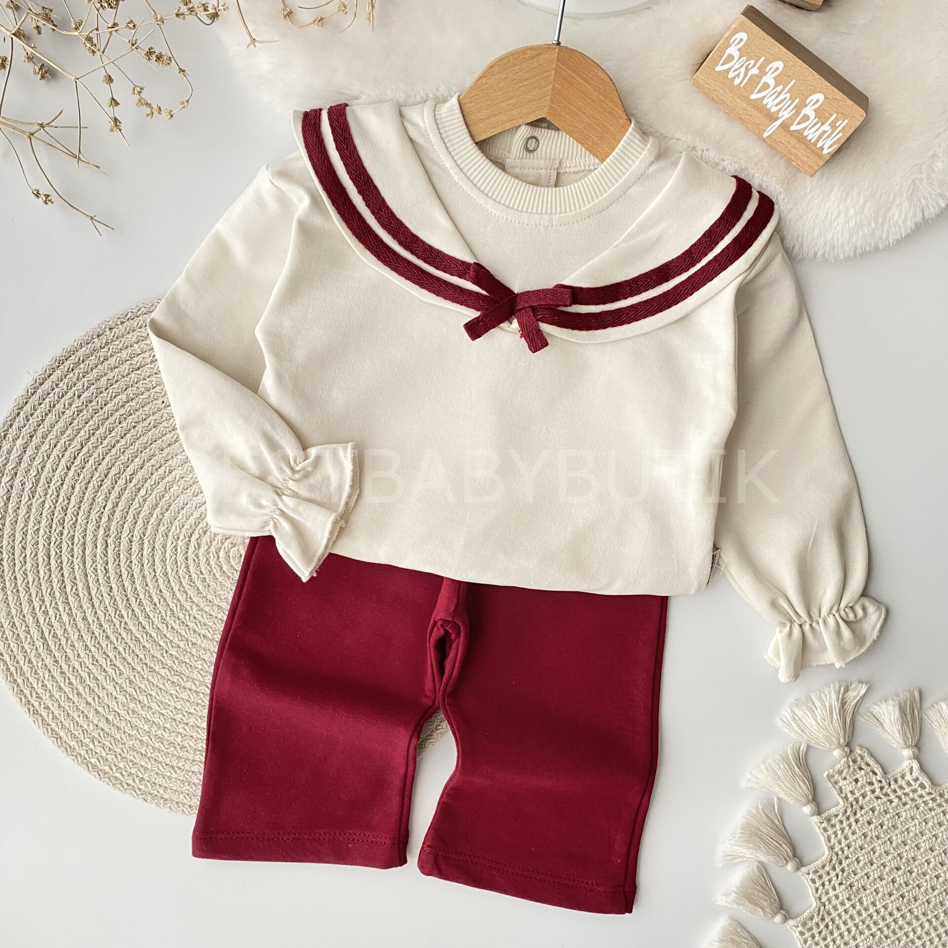 Bordo Denizci Yaka Bol Paça 2’Li Takım 12-18 AY