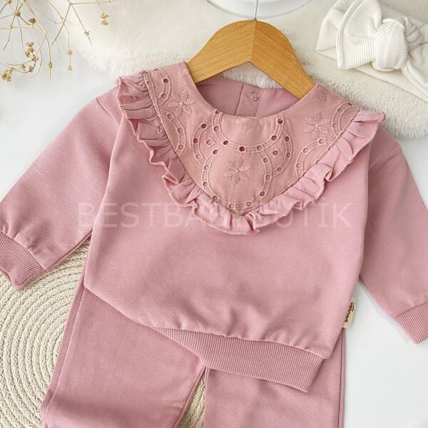 Fisto Yaka Detaylı Fırfırlı Bol Paça 2’Li Takım