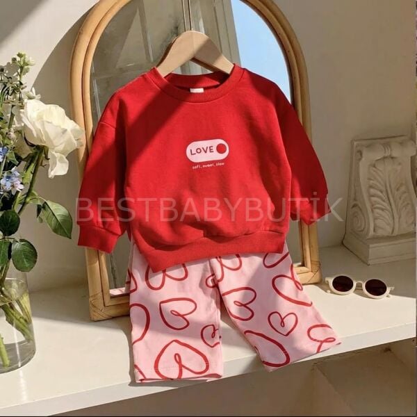 Kalp Baskılı Oversize Bol Paça Eşofman Takım