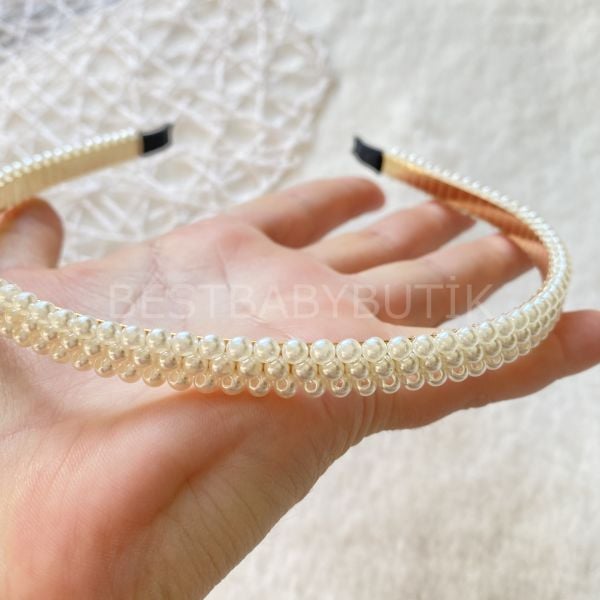 İNCİLİ ÜÇ SIRALI GOLD METAL TAÇ (ANNE,LOHUSA,MEVLÜT)