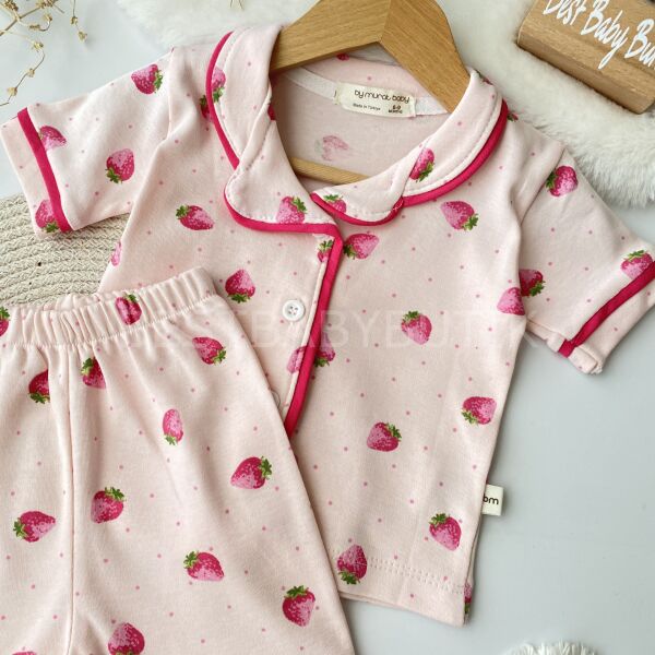Çilek Desenli Pamuklu Pijama Takımı 6-9 AY