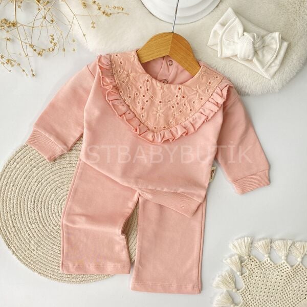 Fisto Yaka Detaylı Fırfırlı Bol Paça 2’Li Takım