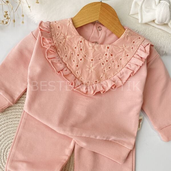 Fisto Yaka Detaylı Fırfırlı Bol Paça 2’Li Takım