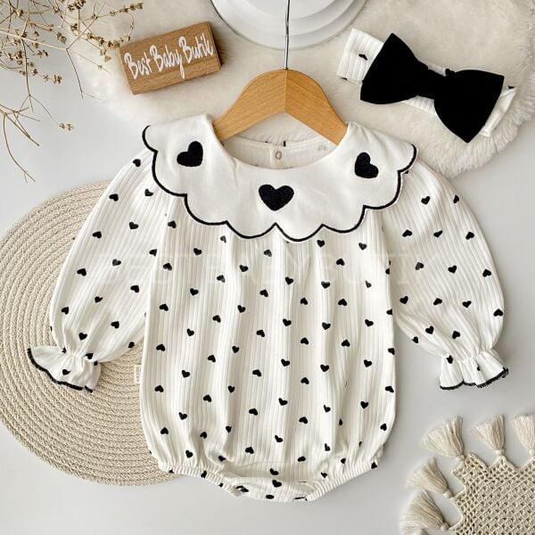 Kalp Nakışlı Yaka Detaylı Bandanalı Tulum