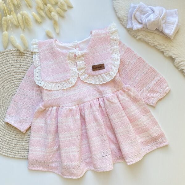 CEMRE FİSTO YAKA DETAYLI ELBİSE (PEMBE RENGİ )