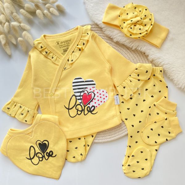 LOVE KALPLİ BANDANALI 5 PARÇA HASTANE ÇIKIŞI SETİ