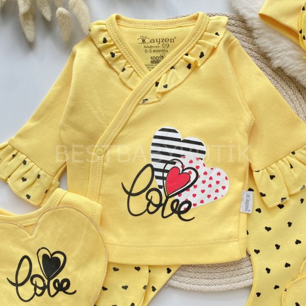 LOVE KALPLİ BANDANALI 5 PARÇA HASTANE ÇIKIŞI SETİ