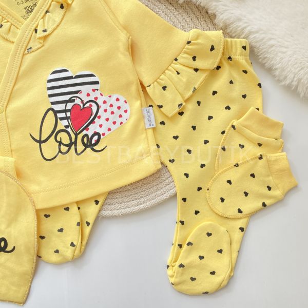 LOVE KALPLİ BANDANALI 5 PARÇA HASTANE ÇIKIŞI SETİ