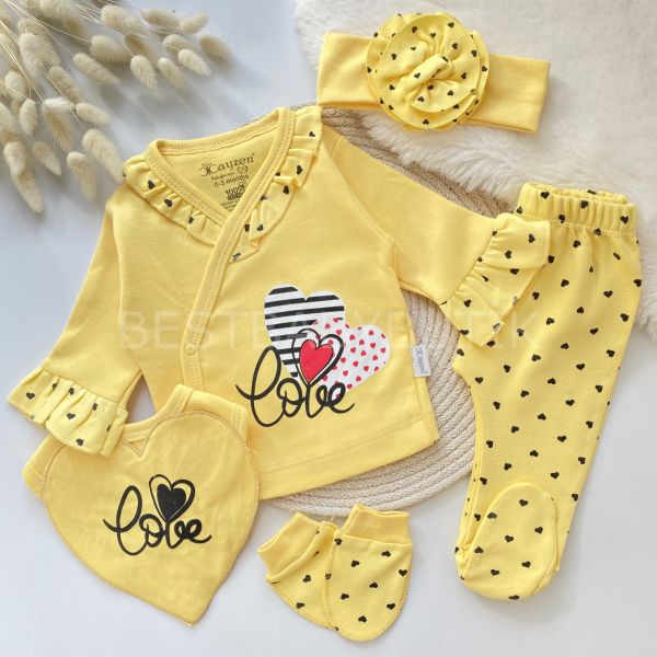 LOVE KALPLİ BANDANALI 5 PARÇA HASTANE ÇIKIŞI SETİ