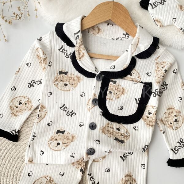 Ayıcık Baskılı Love Göz Bandajlı Pijama Takımı