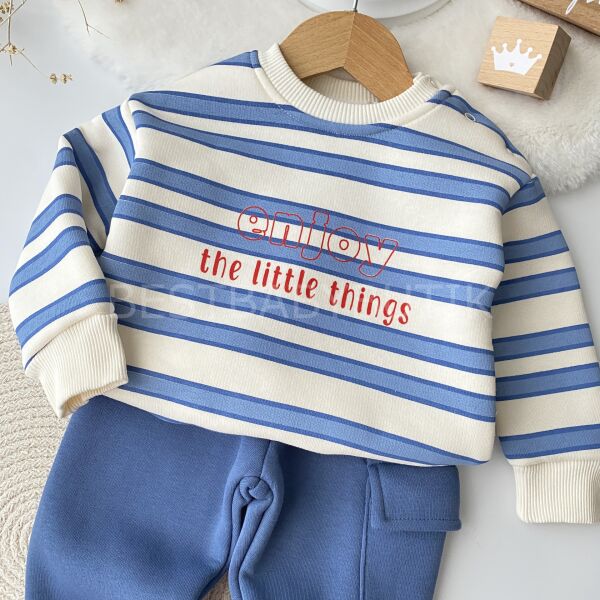 Emoji Çizgili Cep Detaylı Şardonlu Kışlık 2’Li Takım