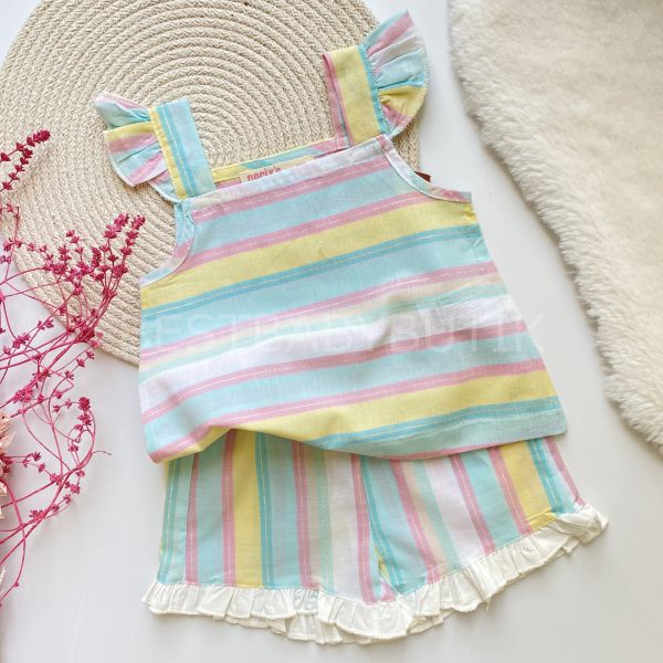 RENKLİ ÇİZGİLİ SİM DETAYLI ASKILO ŞORTLU 2’Lİ TAKIM