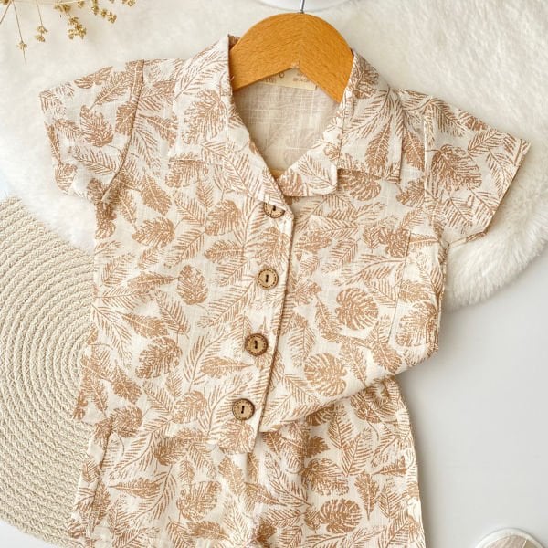 Yaprak Desenli Ahşap Düğmeli Gömlekli 2’Li Takım