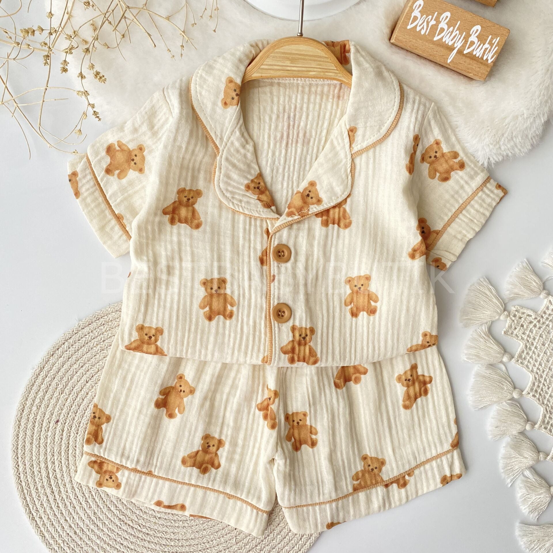 Ayıcıklı Müslin Oversize  Pijama Takımı 1 YAŞ