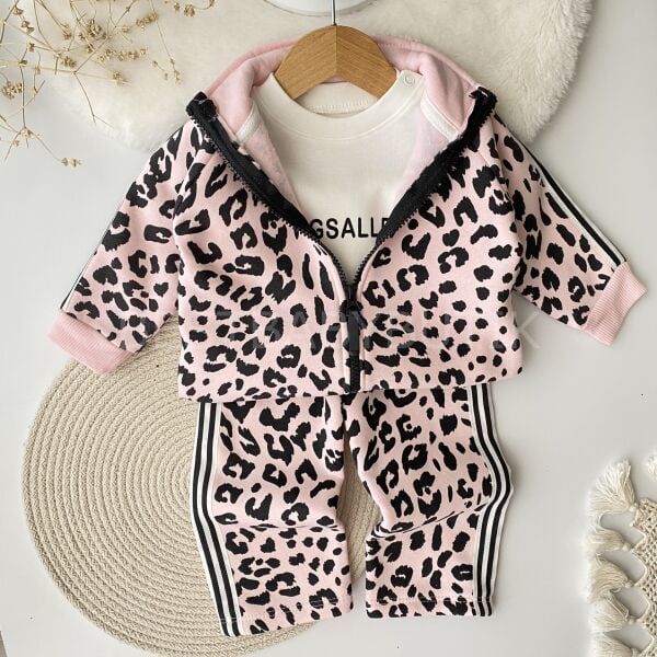 Leopar Hugg Baskılı Kalın Fermuar Bol Paça 3’Lü Eşofman Takımı