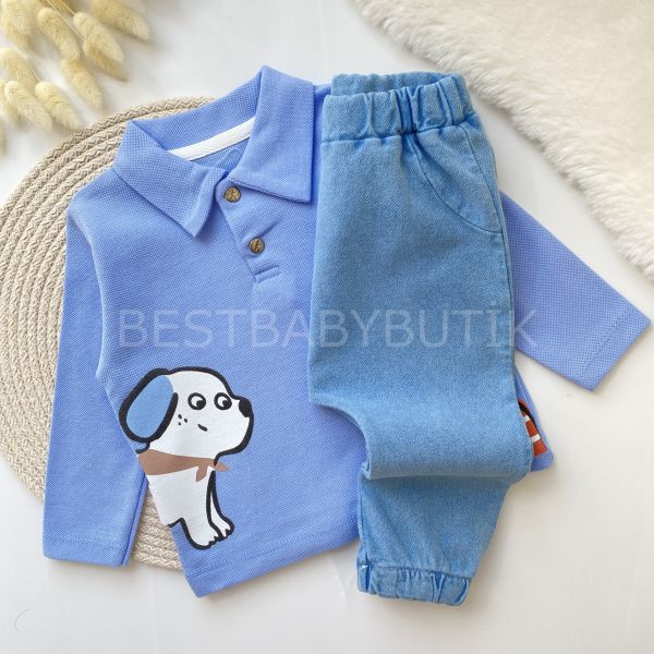 ŞİRİN KÖPEKCİK LAKOS DETAYLI KOT PANTOLONLU 2’Lİ TAKIM