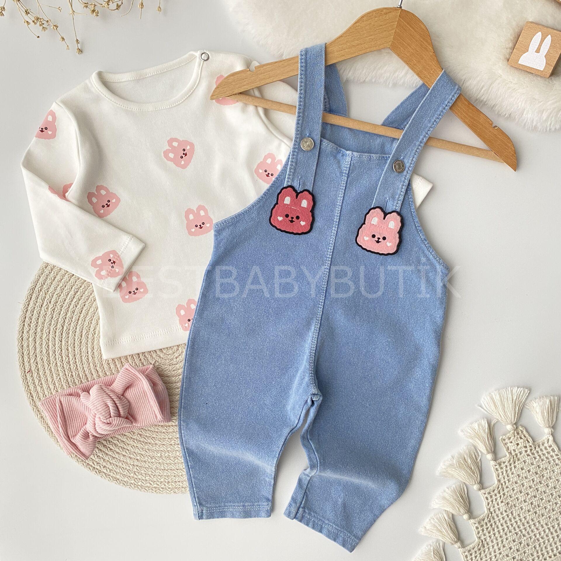 Sevimli Tavşancık Badili Kot Salopet Takımı