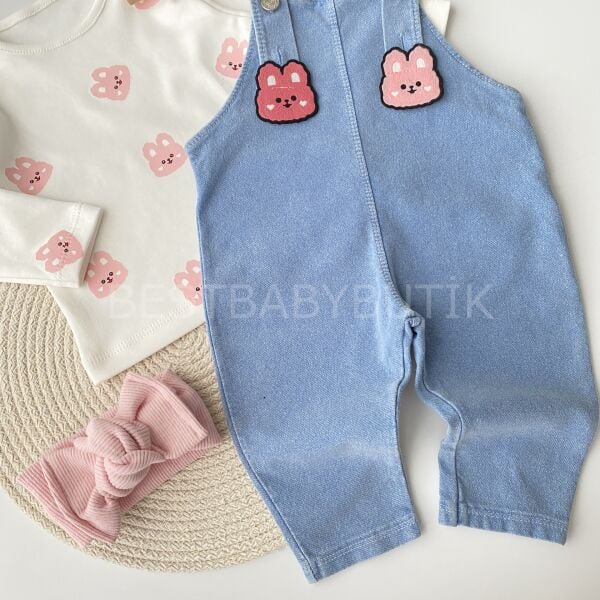 Sevimli Tavşancık Badili Kot Salopet Takımı