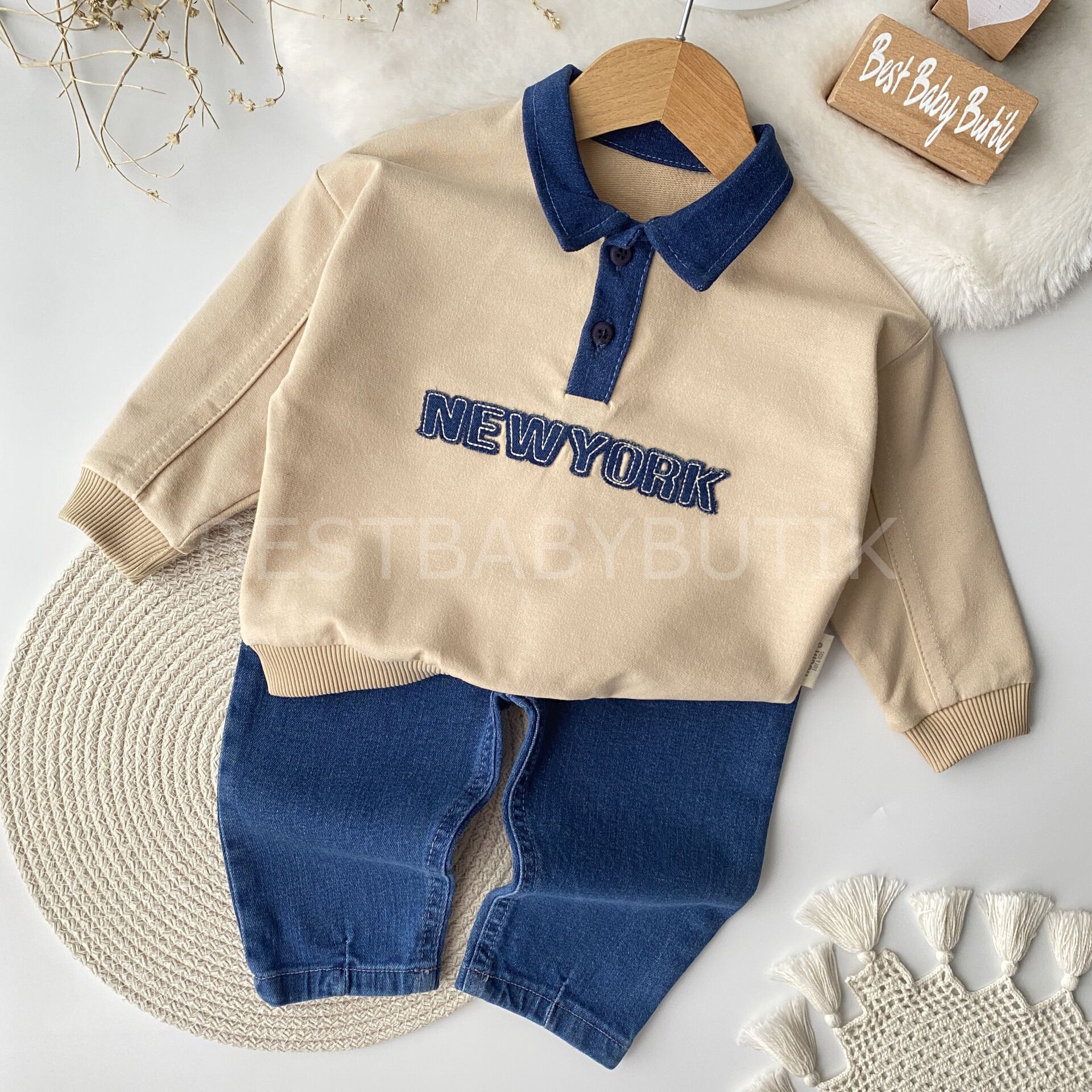 Newyork Polo Yakalı Kot Pantolonlu Takım