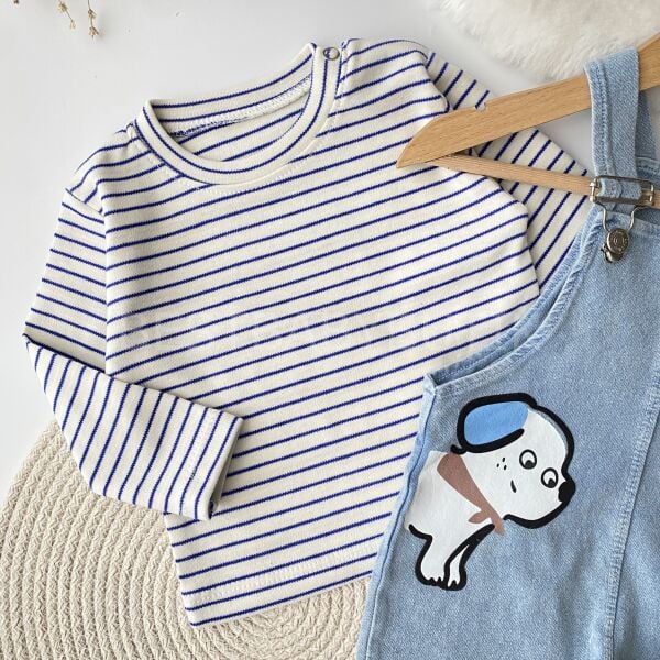 Sevimli Köpek Baskılı Badili Kot Salopet Takımı