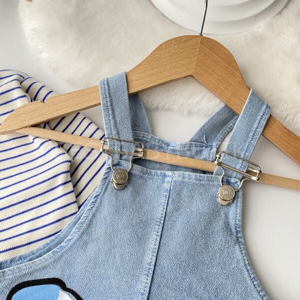 Sevimli Köpek Baskılı Badili Kot Salopet Takımı